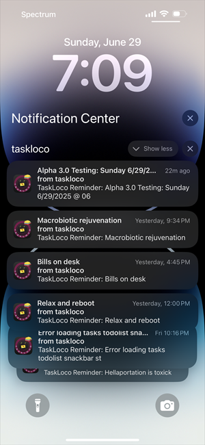 TaskLoco push notification reminders