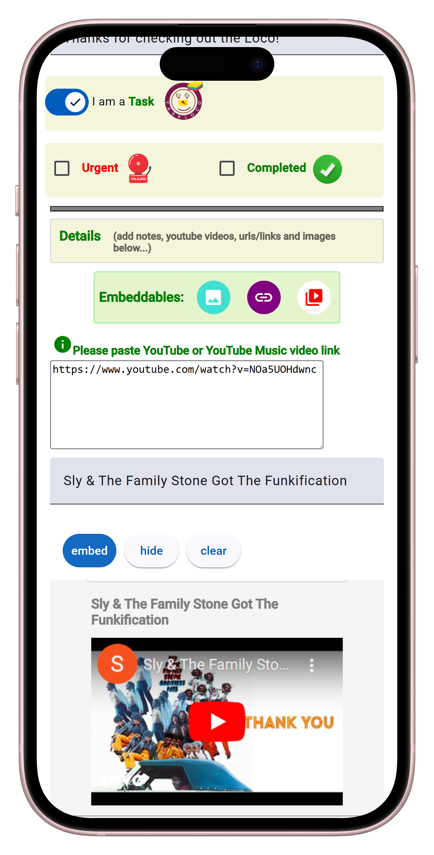 TaskLoco embed YouTube