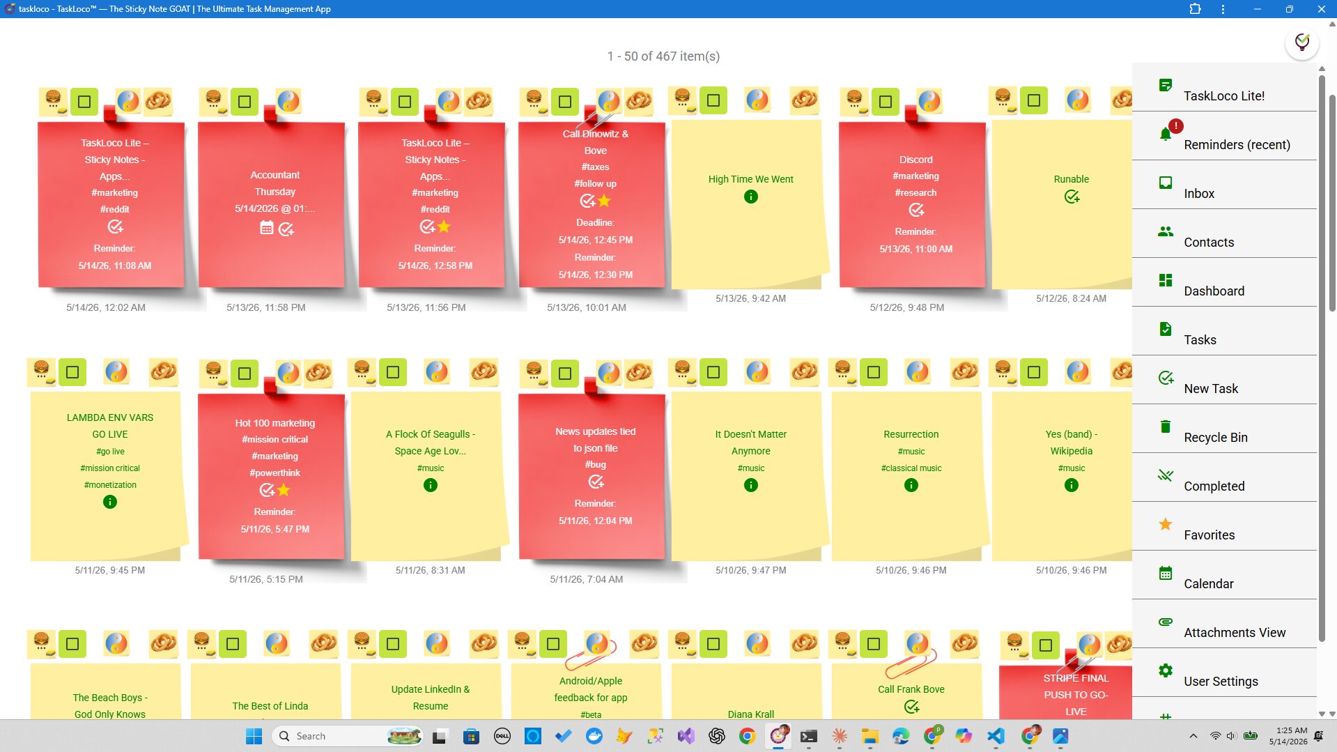 A wall of TaskLoco sticky notes
